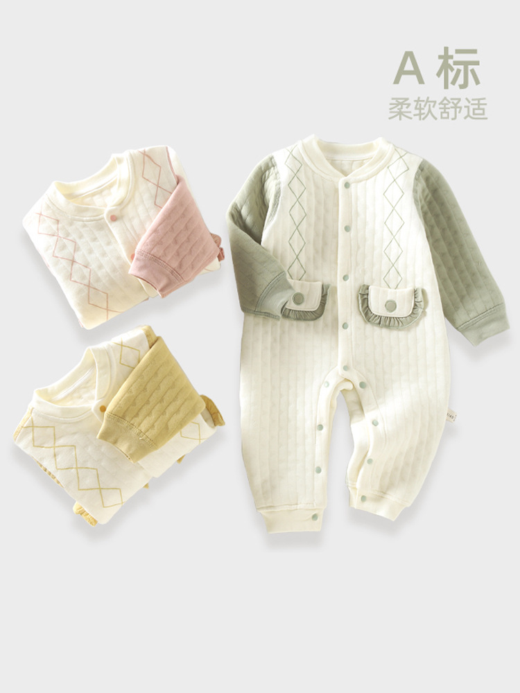 婴儿连体衣保暖春秋款夹棉秋装新生儿衣服宝宝外出哈衣加厚冬套装