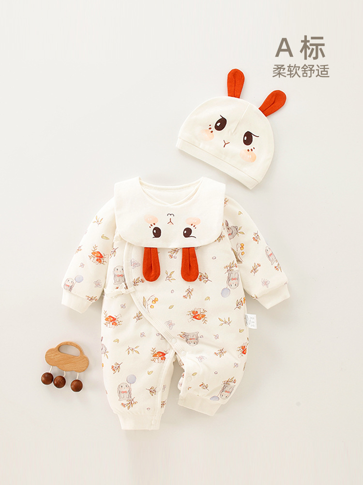 婴儿连体衣初生棉服偏襟和尚服秋冬可爱男女宝宝0-3月新生儿衣服