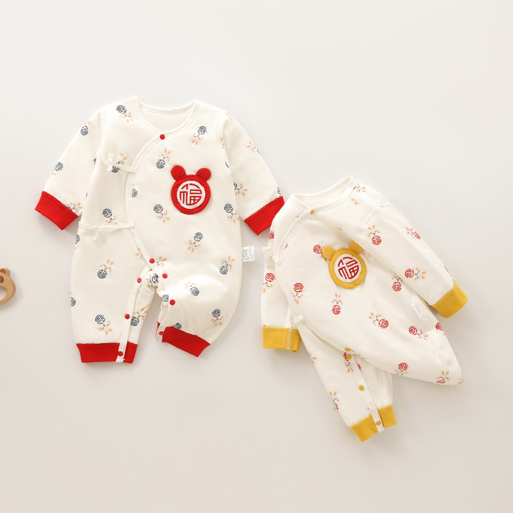 婴儿连体衣秋冬季薄棉婴儿衣服宝宝偏襟和尚服40克新生儿满月服
