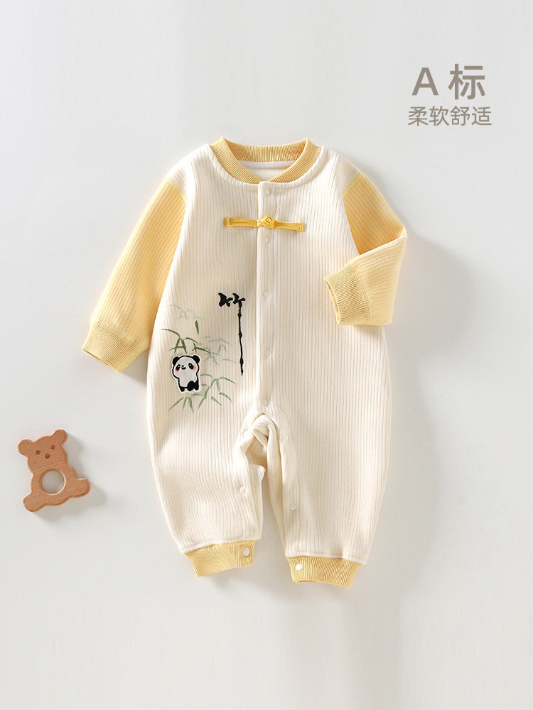 婴儿衣服秋冬新款拉毛连体衣冬季哈衣中国风宝宝绒婴幼儿冬装