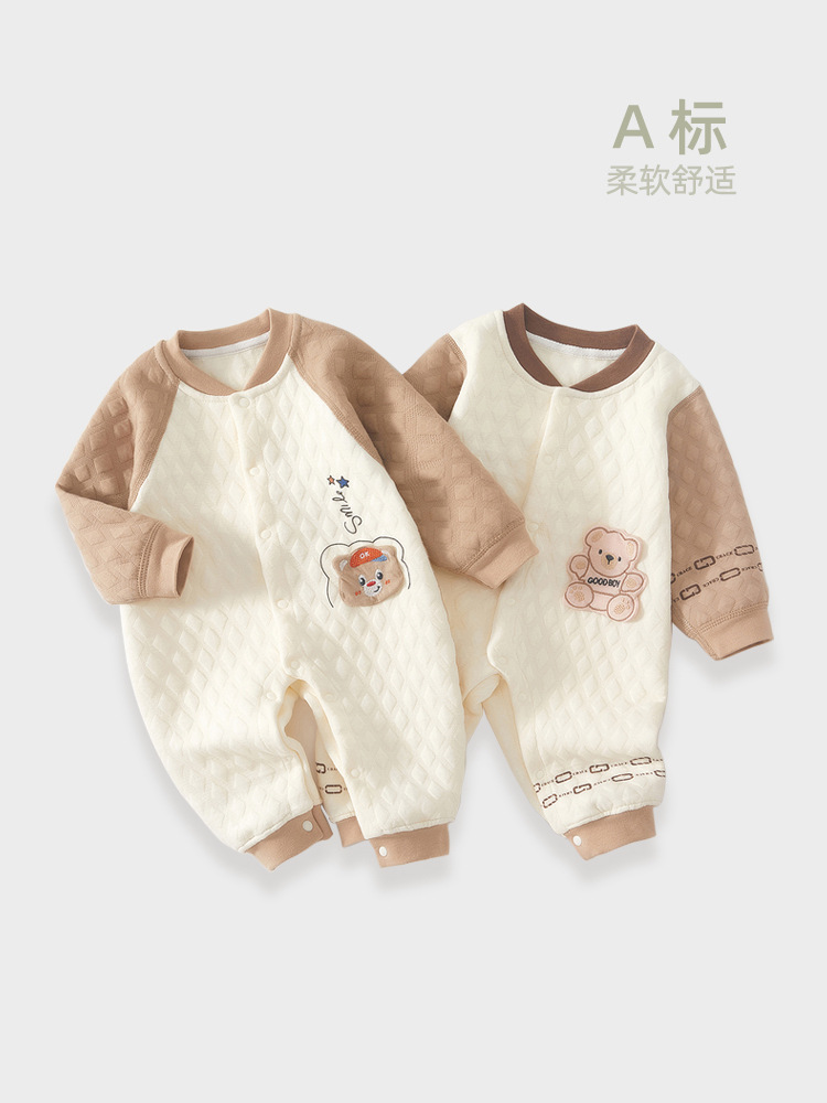 婴儿连体衣保暖春秋款夹棉秋装新生儿衣服宝宝外出哈衣加厚冬套装