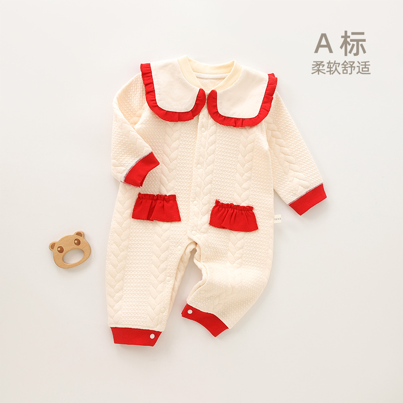 婴儿衣服春秋夹棉连体衣3一12月女宝宝秋冬装贴身哈衣a类纯棉爬服