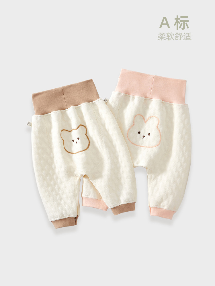 婴儿裤子秋冬季免脱换尿布夹棉护肚分体开扣春秋按扣宝宝棉裤外穿