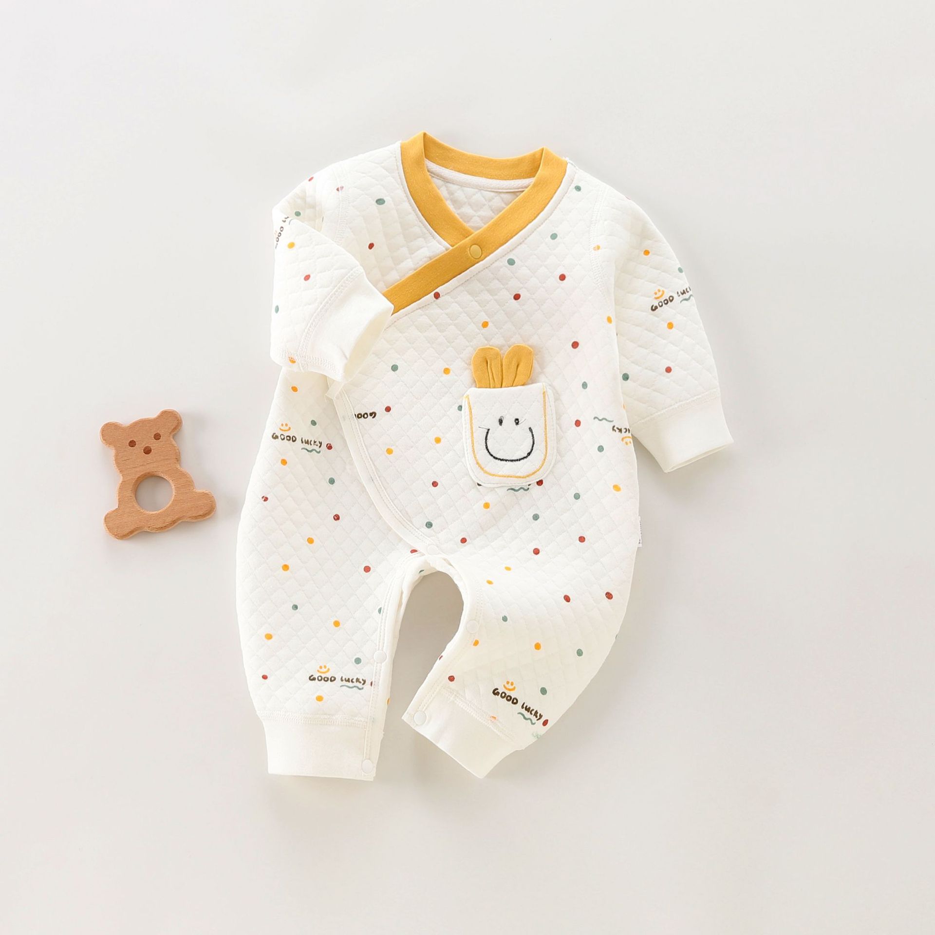 婴儿夹丝连体衣初生宝宝保暖哈衣满月和尚服偏襟细带秋冬季爬服