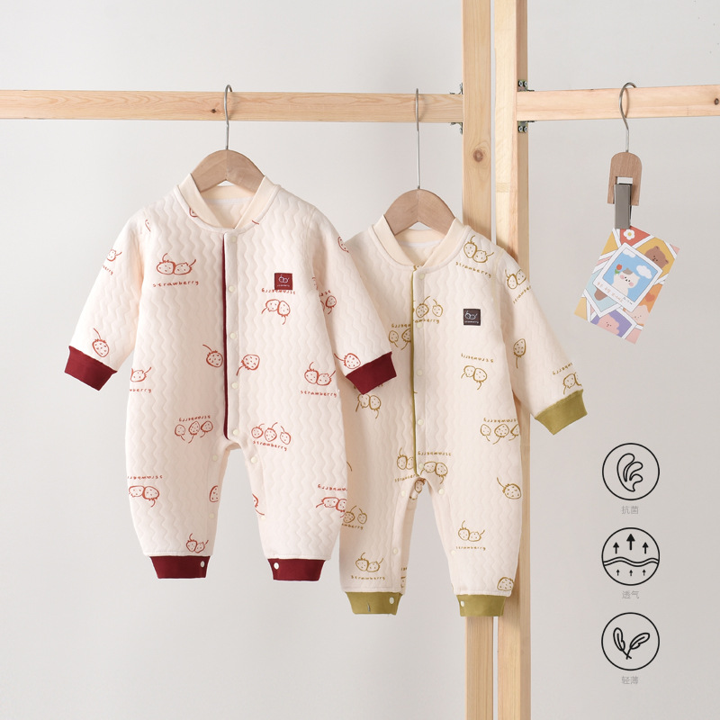 婴儿连体衣春秋冬装A类新生儿衣服三层保暖男女宝宝哈衣连身