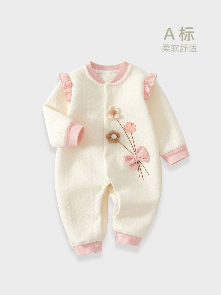 婴儿衣服秋季a类女宝宝满月服连体衣baby夹丝保暖新生儿包屁衣
