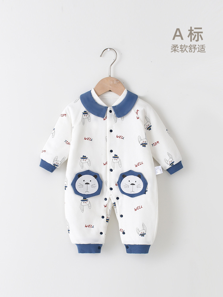 婴儿连体衣秋冬新生儿衣服薄棉宝宝保暖哈衣夹棉睡衣连身百搭