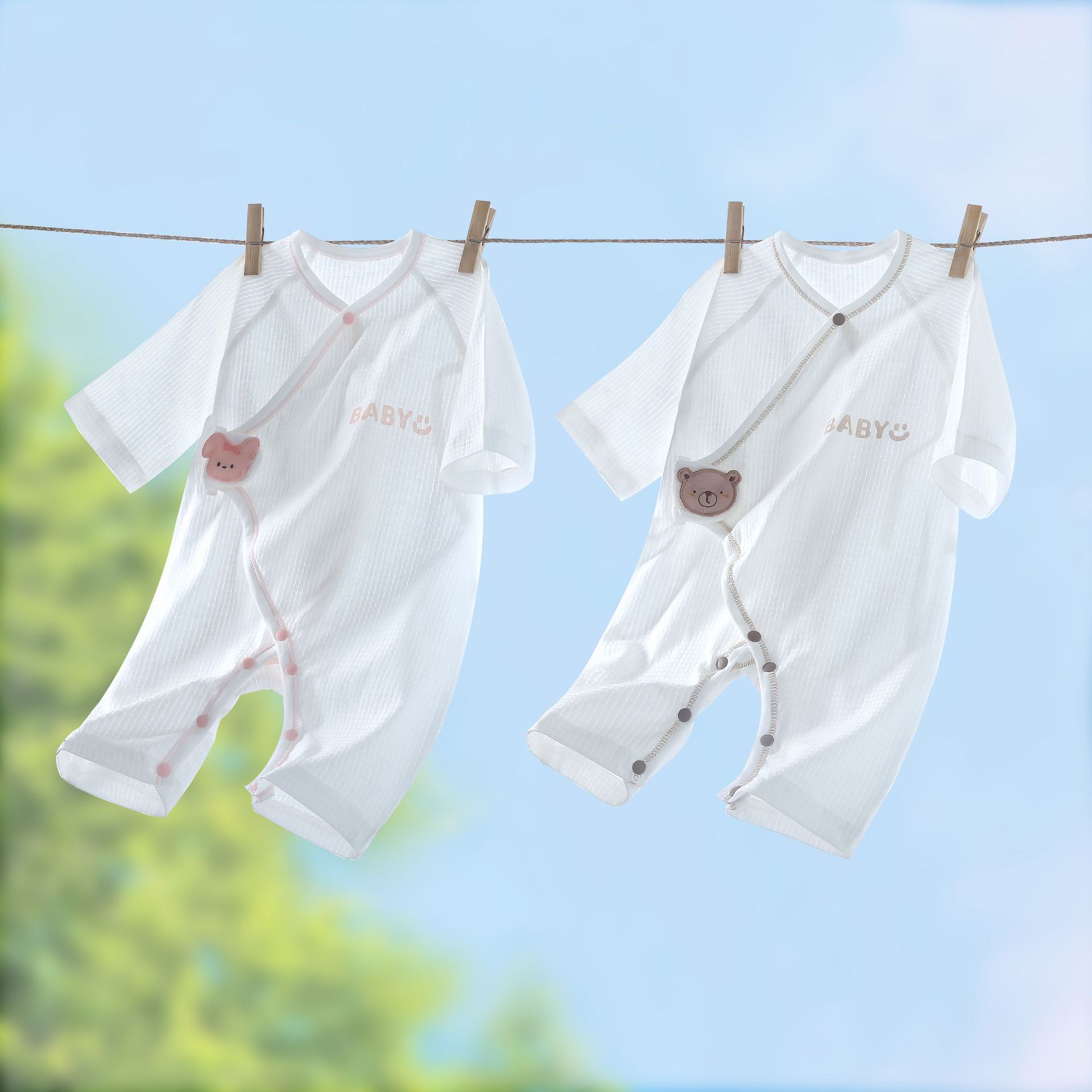 婴儿空调服连体衣夏季轻薄透气宝宝睡衣0-6月新生儿月子服包屁衣