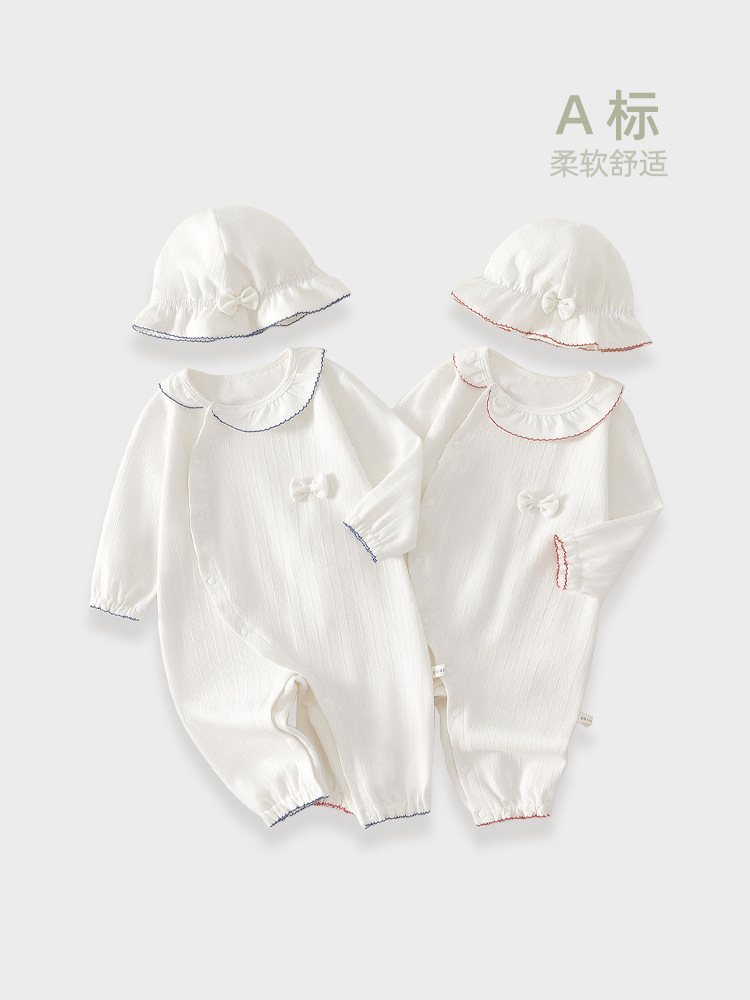 婴儿连体衣秋季新款新生儿衣服带帽长袖包屁衣女宝宝纯棉哈衣外出