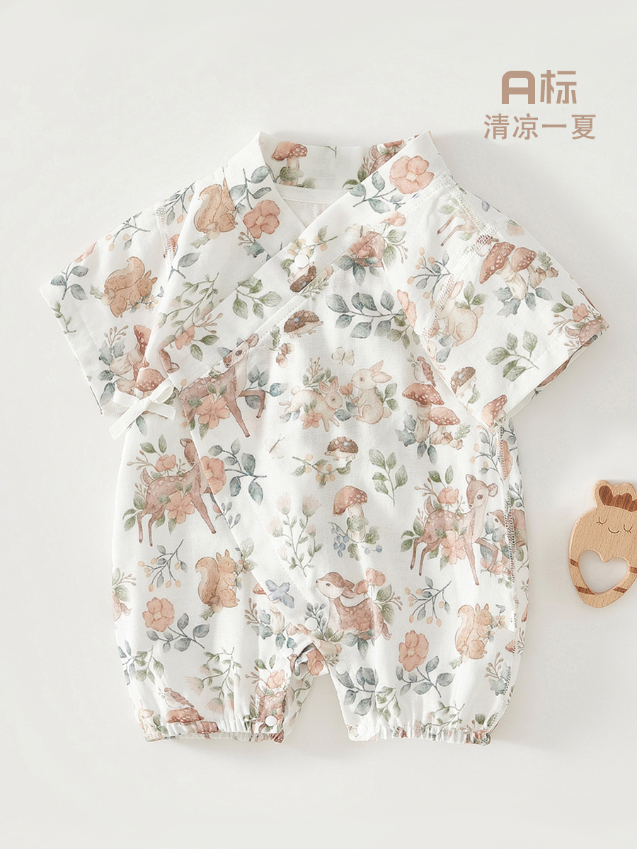 婴儿连体衣纱布竹纤维夏季短袖和尚服新生儿包屁衣宝宝哈衣外出服
