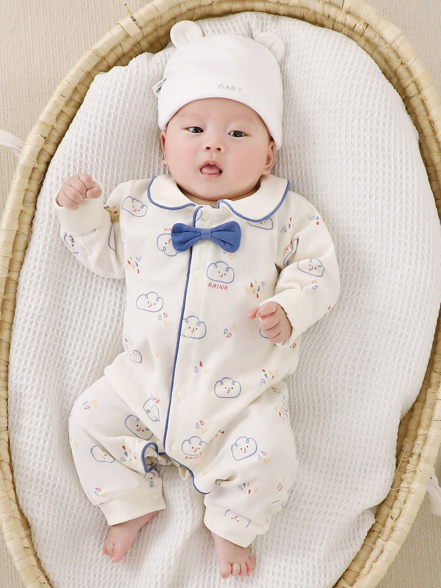 婴儿衣服春秋外出连体衣新生儿长袖初生四季宝宝哈衣纯棉无骨爬服