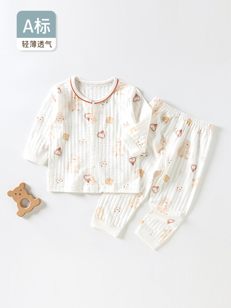婴儿睡衣服薄款女宝宝男纯棉夏季长袖套装家居服内衣裤空调服