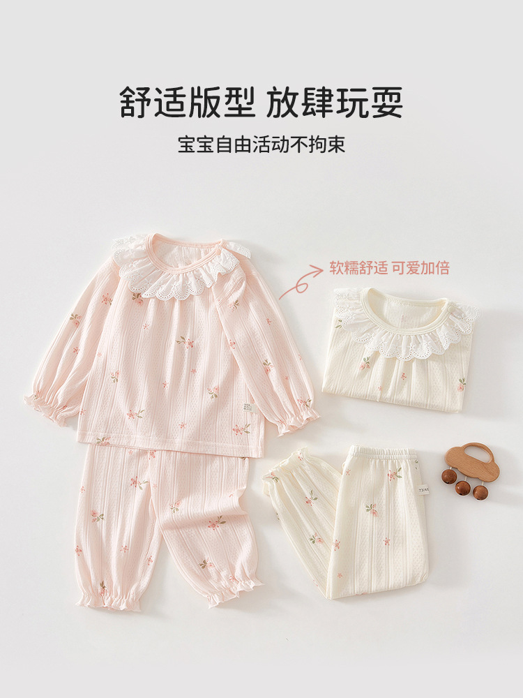 宝宝衣服夏装女童a类6一12月婴幼儿空调服分体套装夏季薄款纤维80