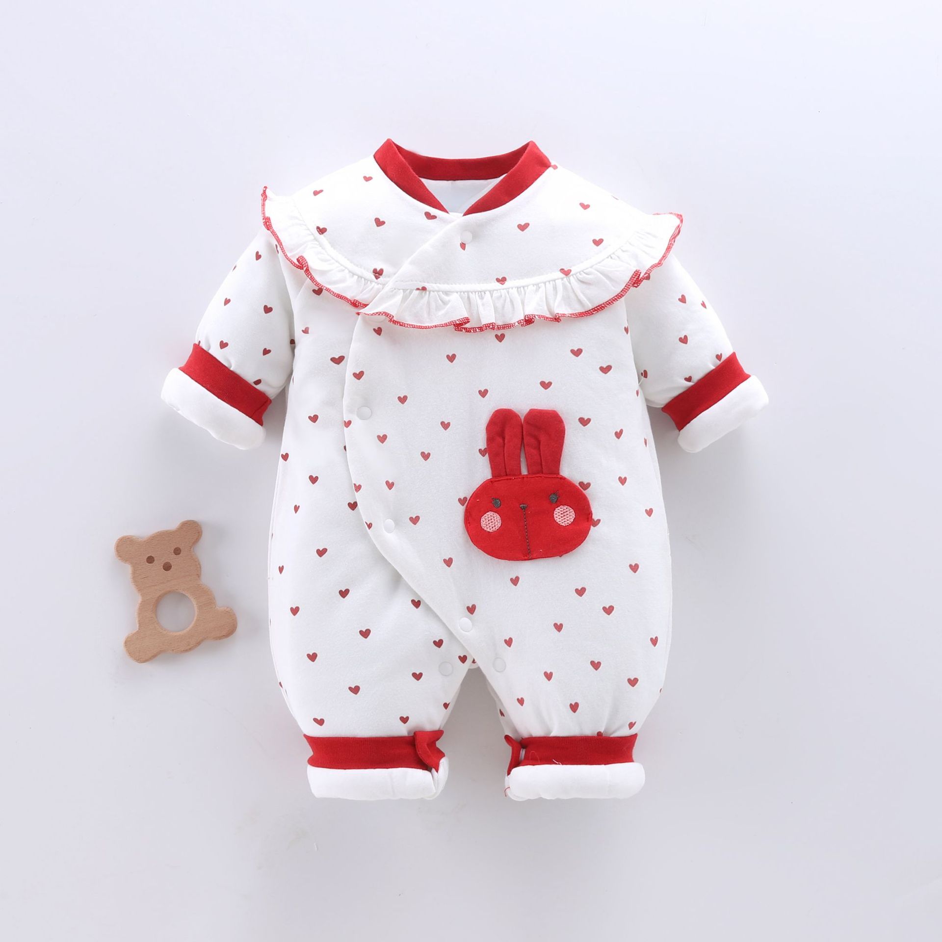 婴儿连体衣初生薄棉偏襟和尚服秋冬女宝宝0-3月新生儿衣服无骨