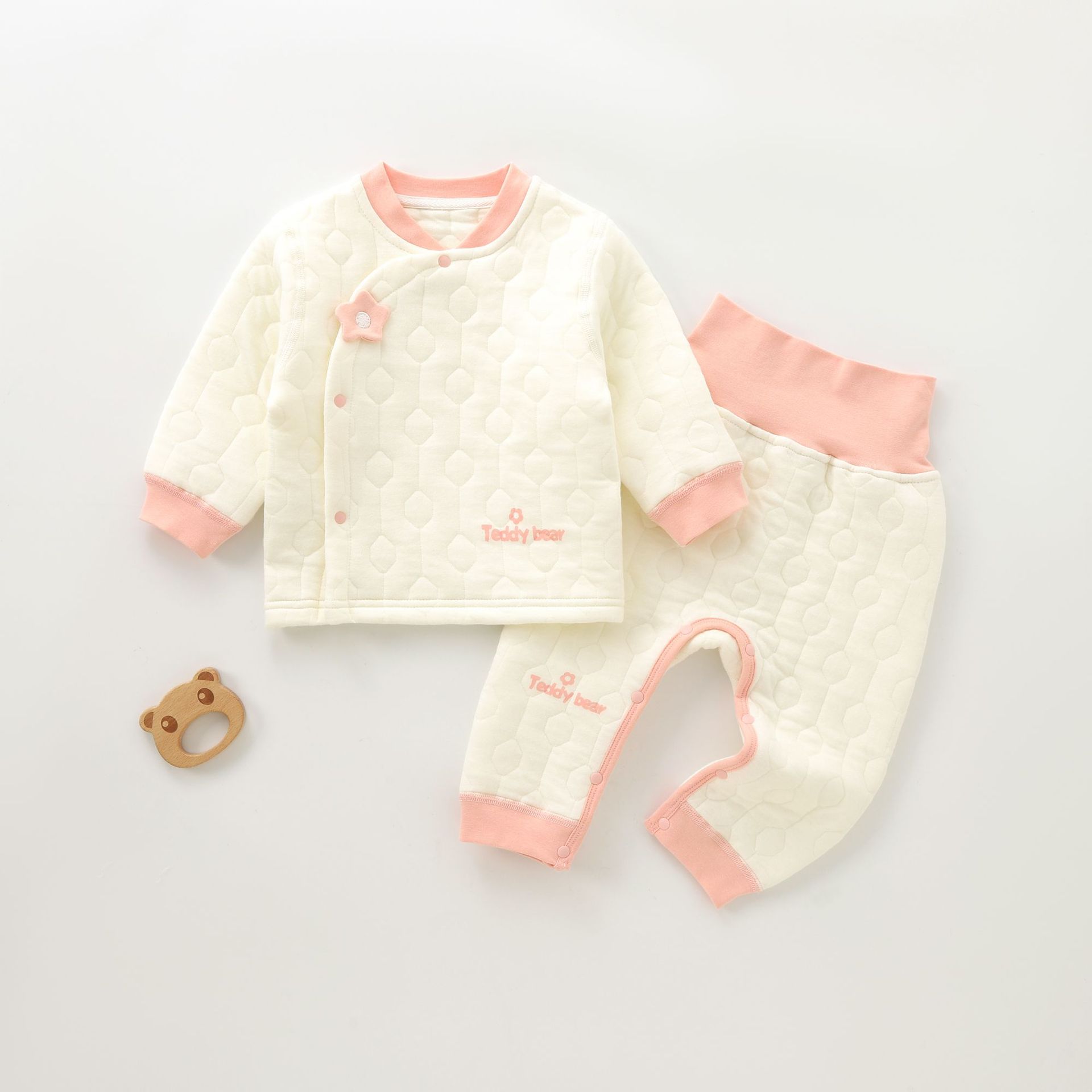 新品婴儿保暖套装拜年服夹棉冬装分体免脱宝宝衣服秋冬两件套冬季