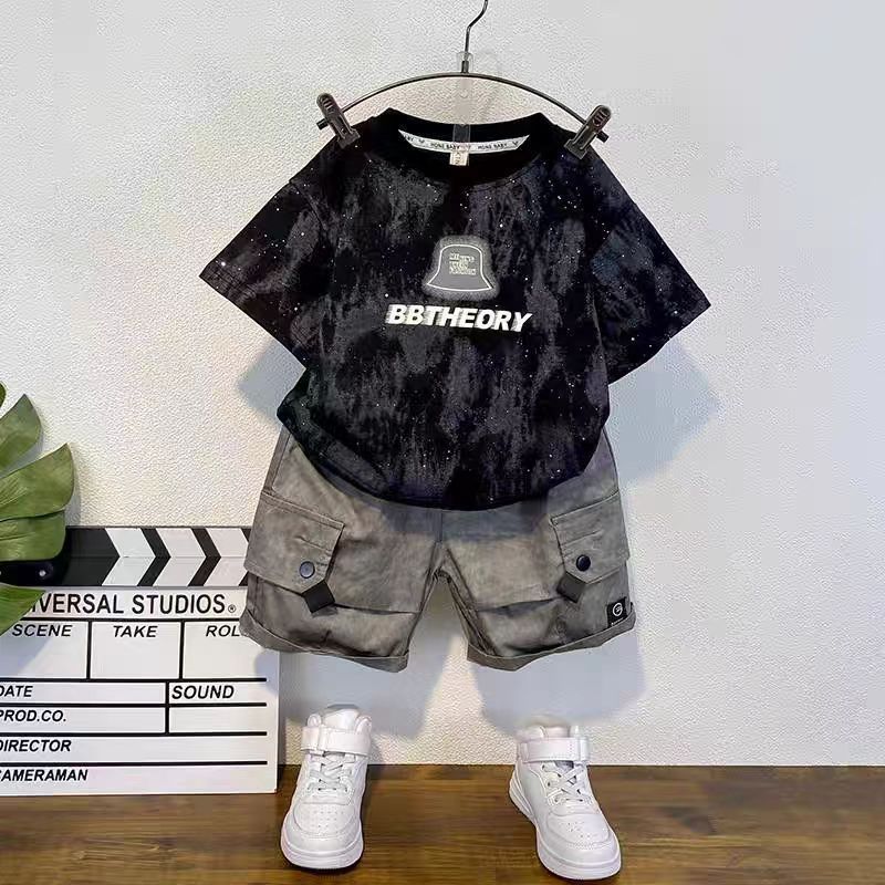 男童短袖套装洋气儿童2025新款时髦中小童男孩夏季薄款童装两件套