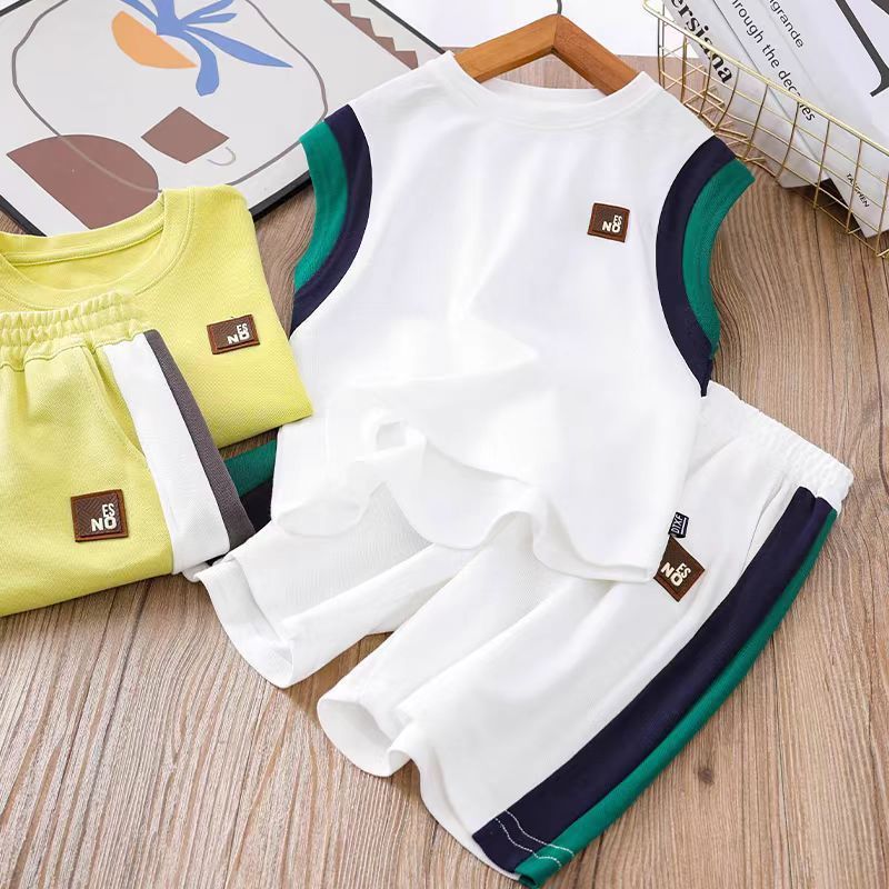 男童套装夏款2025新款儿童中大童男孩韩版休闲背心运动服两件套