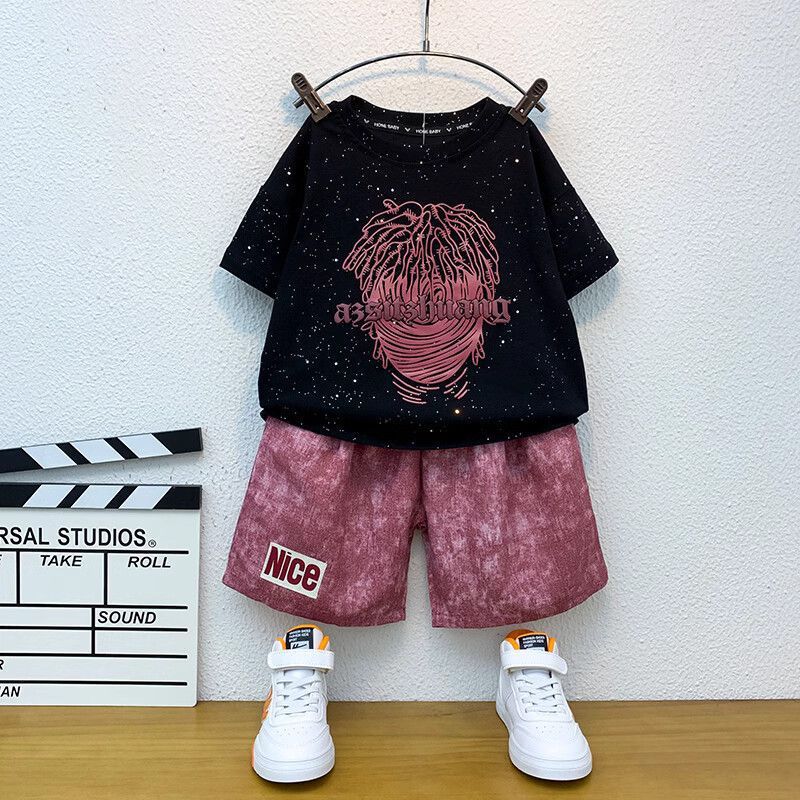 男童夏季套装2025新款时髦夏款短袖男孩帅气潮童两件套痞帅儿童装