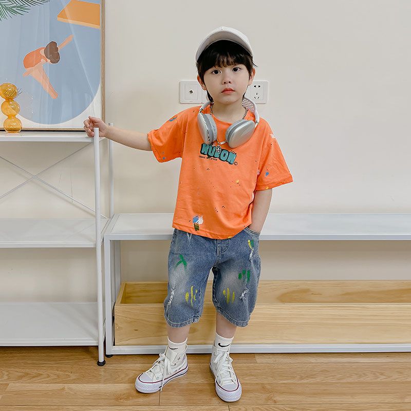 男童夏装短袖套装2025新款夏季男童休闲时尚儿童运动牛仔帅气潮装