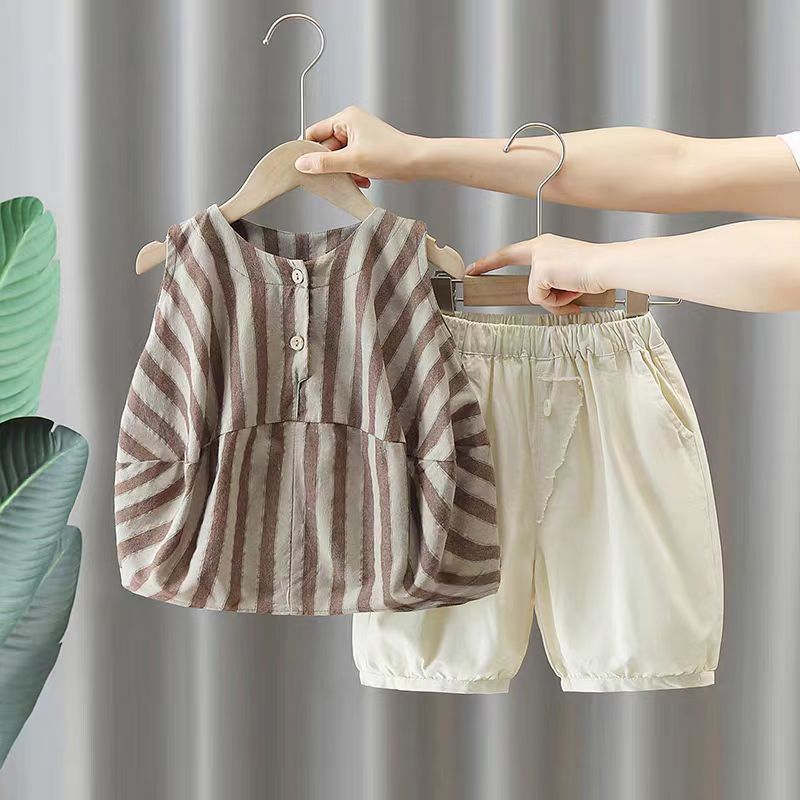 男童夏季韩系帅气休闲服背心套装儿童时尚洋气复古无袖短裤两件套
