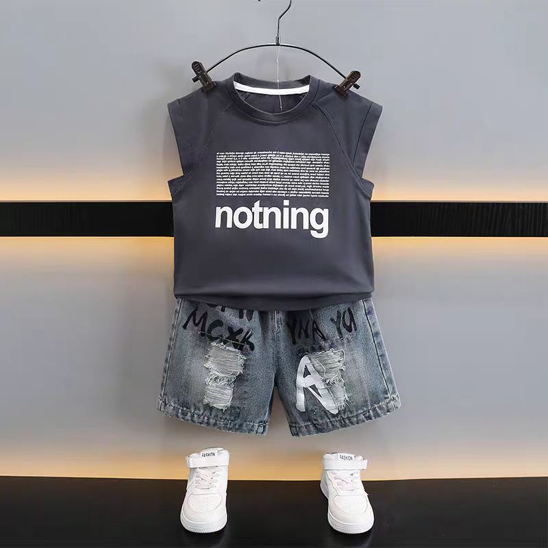 男童夏装背心套装2025新款洋气潮宝宝无袖衣服帅气牛仔儿童两件套