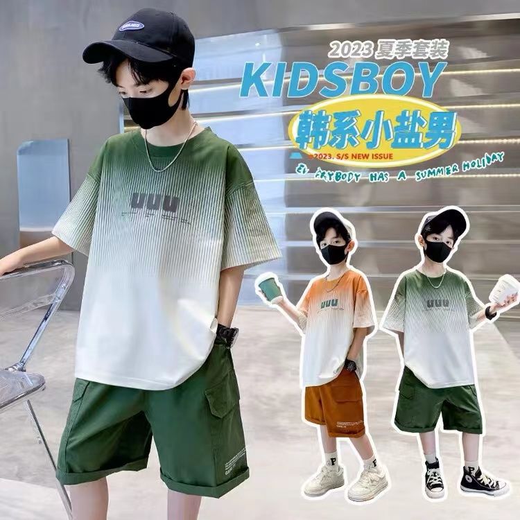 男童短袖套装夏季大童2025新款儿童夏装休闲男孩洋气帅气时髦酷潮