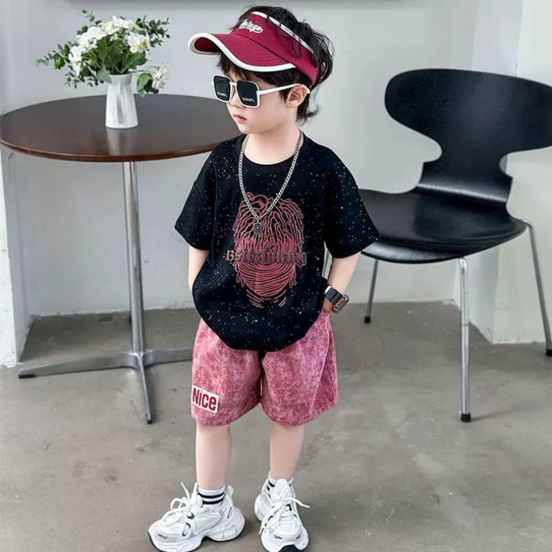 男童夏季短袖套装2025新款痞帅气小男孩夏款时髦衣服儿童潮牌服装