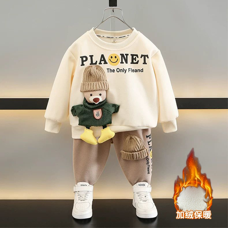 男童套装秋冬款痞帅男孩2025新款宝宝冬季加绒卫衣运动儿童装潮
