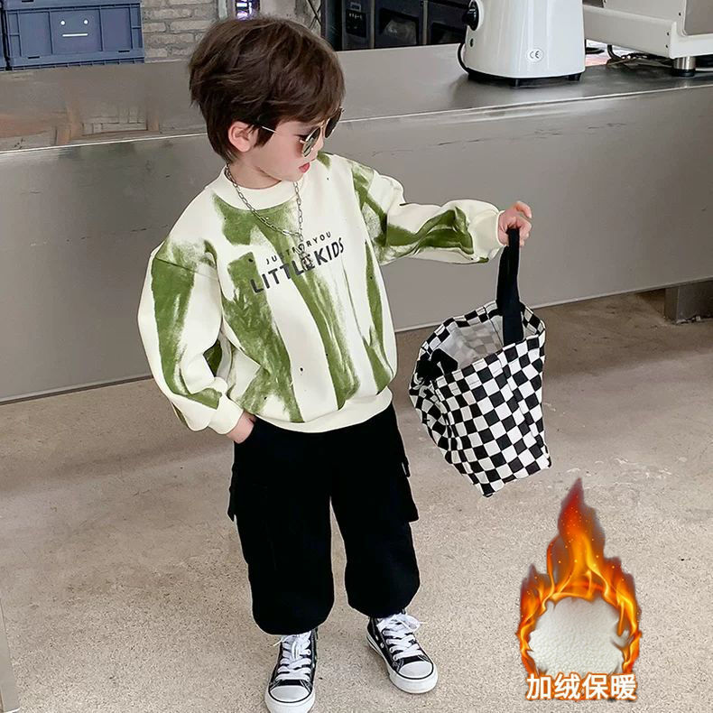 男童加绒卫衣套装秋冬季2025新款潮童装小童网红帅气洋气儿童衣服