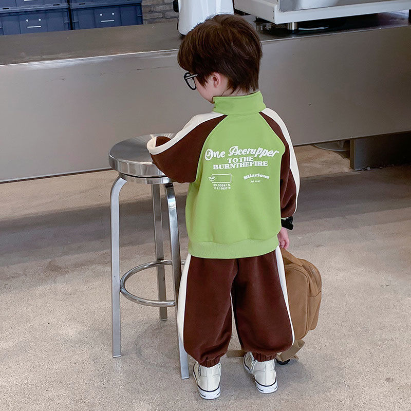 男童春装套装2025新款韩版儿童春秋季字母帅气男宝宝两件套潮