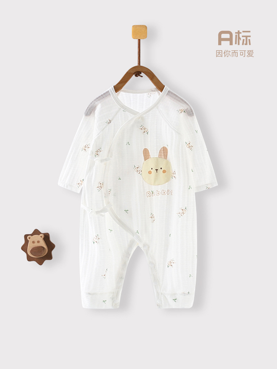 夏季婴儿纯棉哈衣薄款a类衣服长袖宝宝衣夏装空调服新生儿连体衣