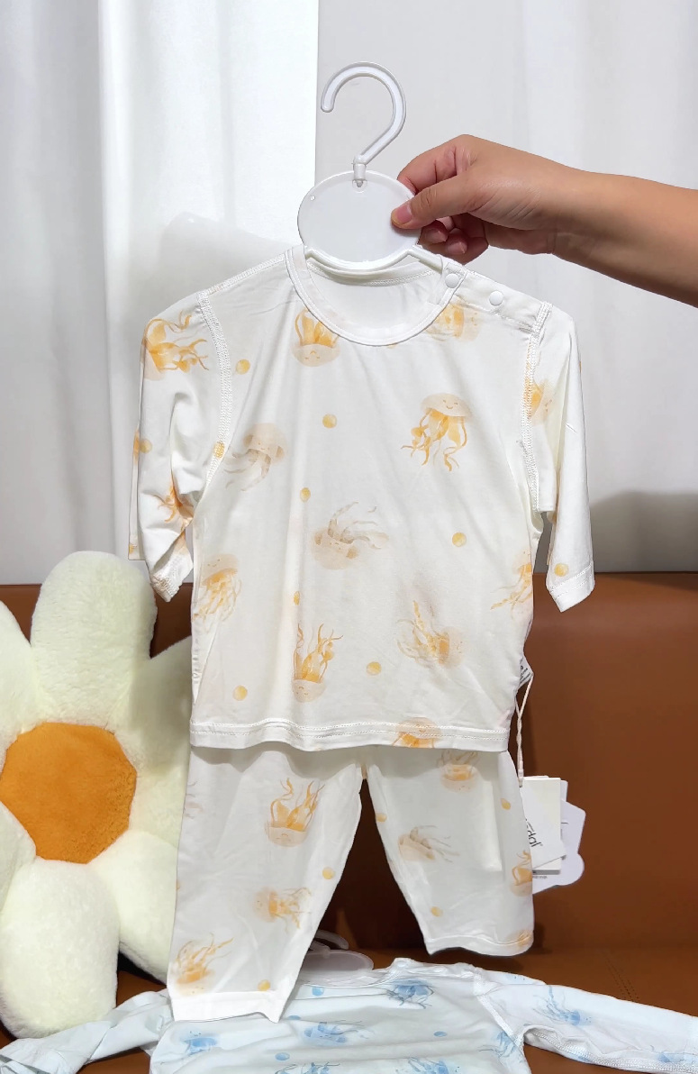 婴儿内衣套装莫代尔婴儿衣服a类薄新生儿家居服夏款宝宝分体套装