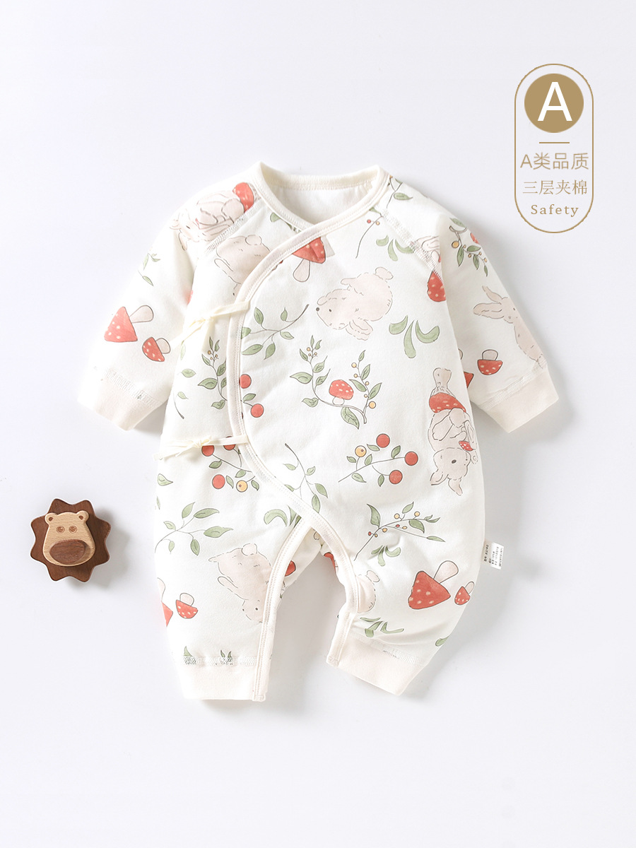 宝宝衣服秋冬哈衣夹棉爬服冬装无骨加棉衣新生儿保暖衣婴儿连体衣