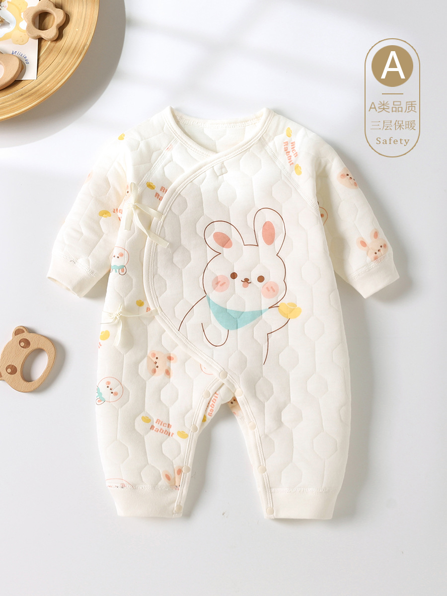新生儿衣服夹棉无骨保暖哈衣男女宝宝衣服秋冬季蝴蝶衣婴儿连体衣