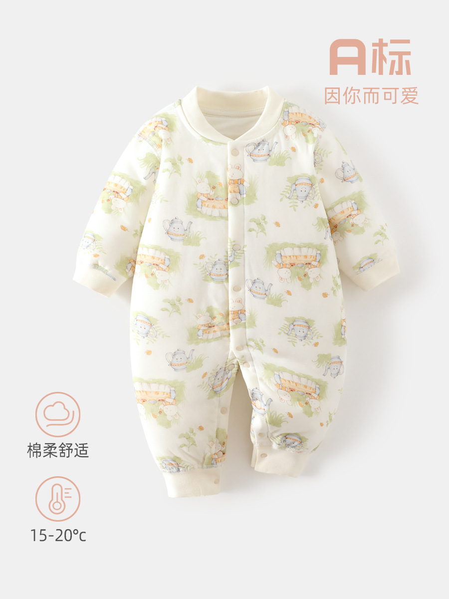 婴儿连体衣a类50克夹棉衣无骨宝宝爬服新生儿衣服秋冬款婴儿衣服