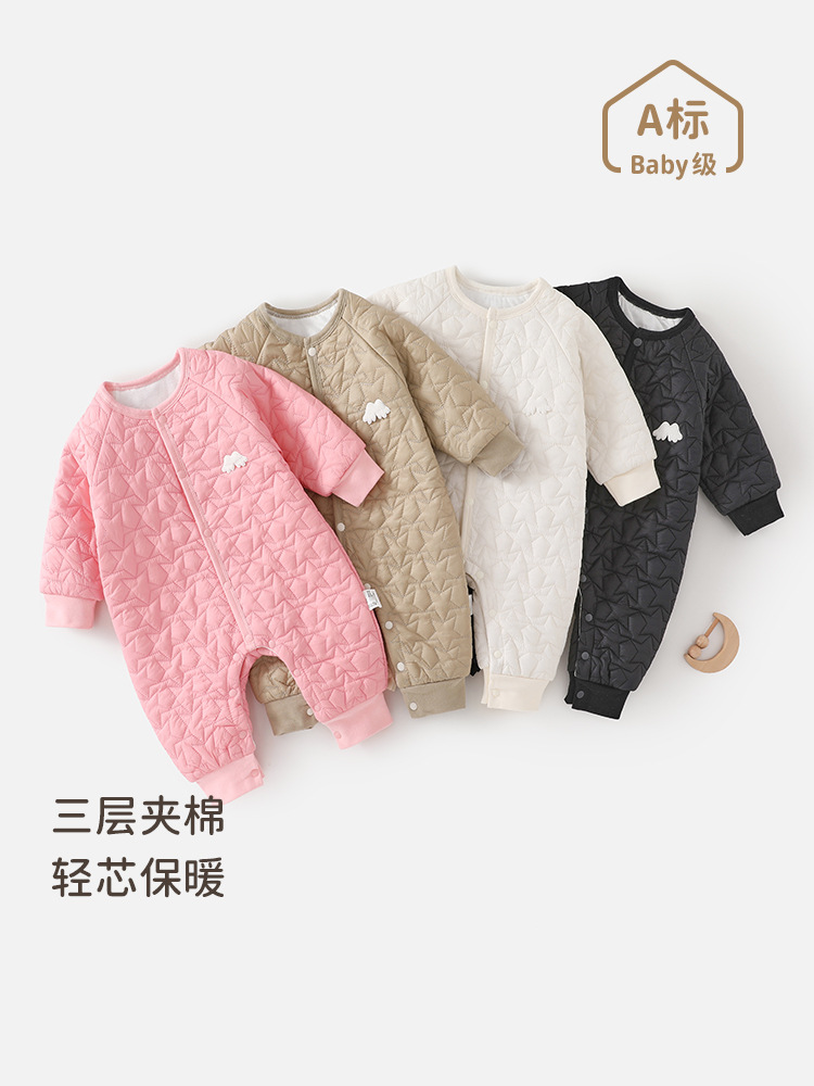 婴儿早春夹棉连体衣宝宝保暖长袖衣服新生儿夹棉春季连体宝宝衣服