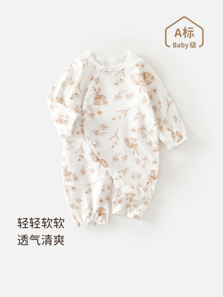 婴儿夏季薄款空调服新生儿纯棉长袖哈衣男女宝宝夏款外出连体衣