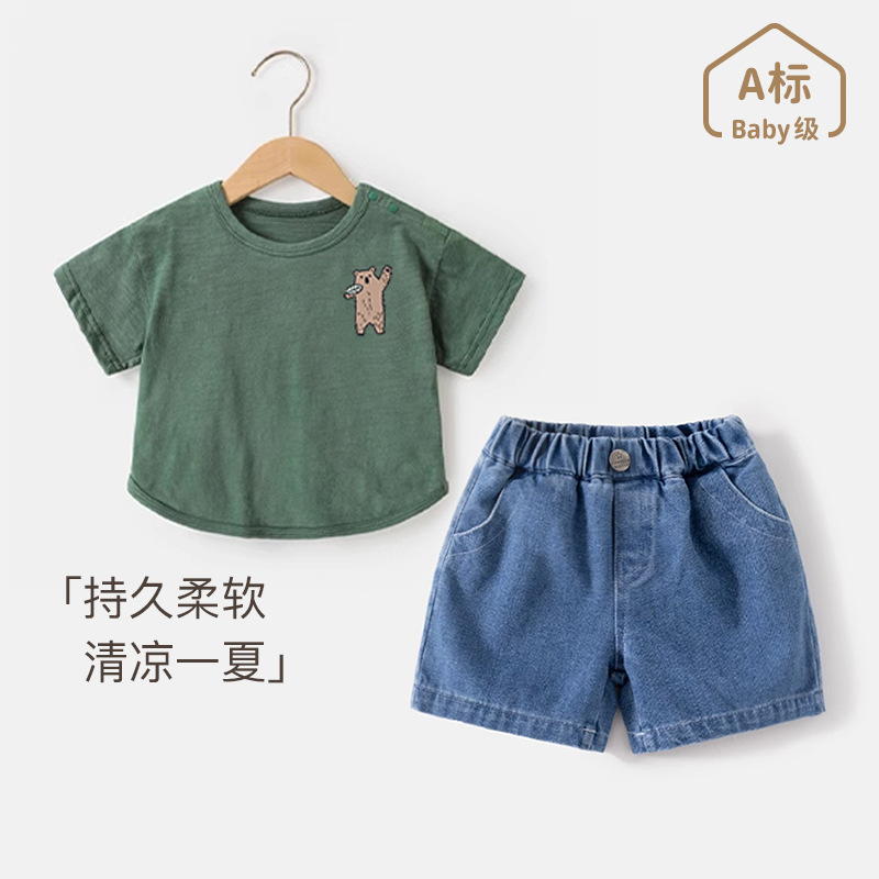 夏季卡通短袖短裤套装儿童百搭休闲上衣牛仔套装韩版t恤两件套