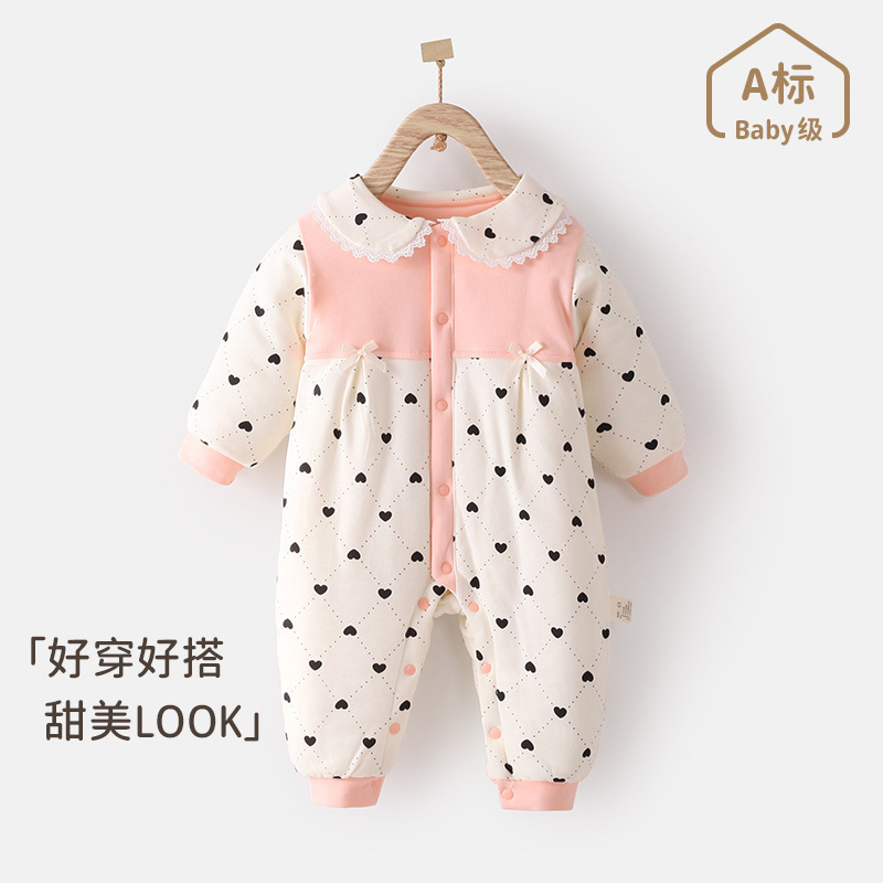 【清仓福利款】婴儿秋冬保暖衣服女宝宝夹棉连体衣冬季加厚外出服
