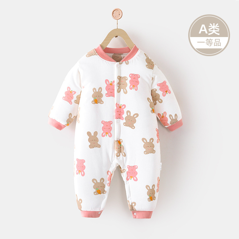 婴儿棉衣服冬装连体衣加厚春秋季套装新生儿夹棉哈衣宝宝保暖棉服