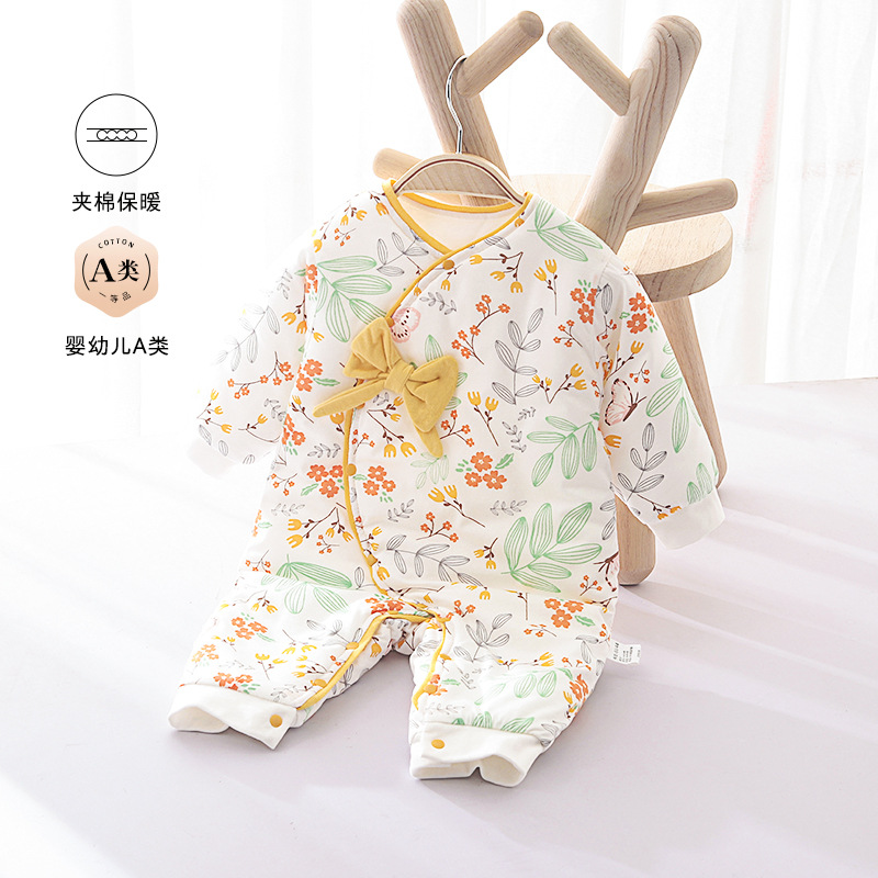 秋冬新款婴儿连体衣冬季保暖衣服宝宝夹棉哈衣爬服新生儿可爱棉衣