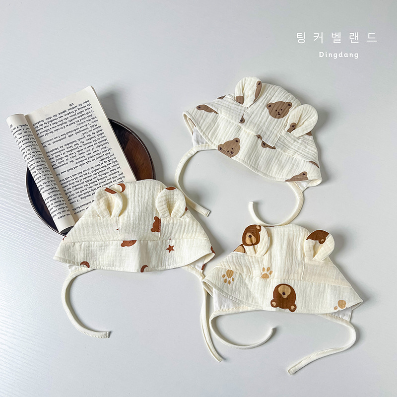 ins风韩版a类可爱卡通春秋护耳囱门帽男女宝宝新生儿防风囟门胎帽