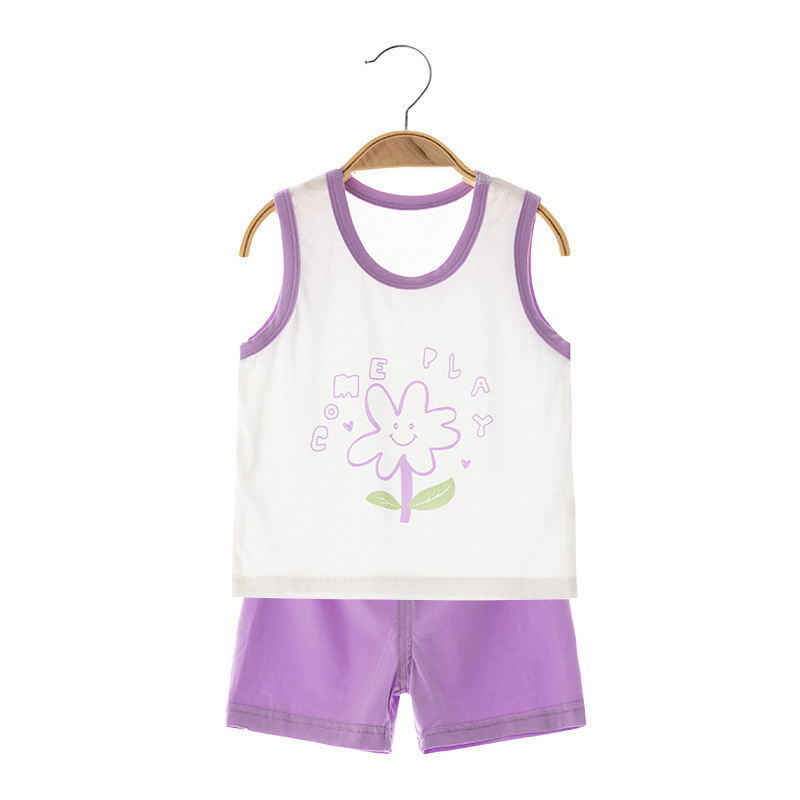 婴儿薄款背心套装超薄莱赛尔睡衣夏季儿童短裤宽松宝宝空调和尚服