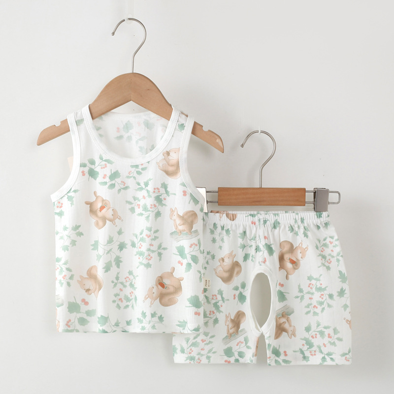 儿童背心套装宝宝纯棉夏季薄款男童女童无骨款无袖开裆短裤套