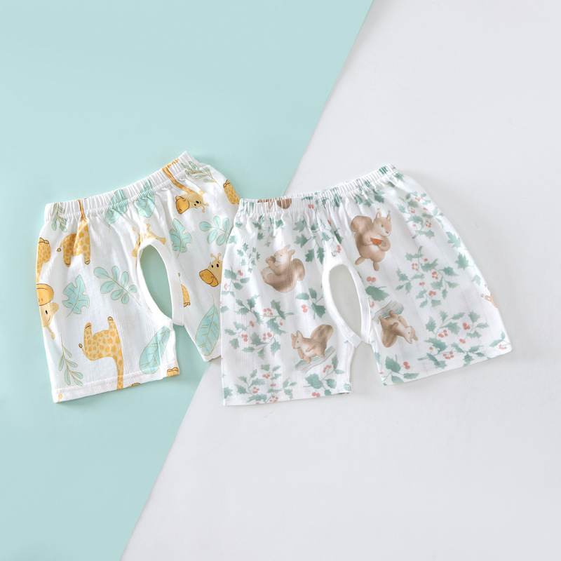 【2件装】宝宝开裆短裤夏季薄款纯棉无骨男女童休闲运动五分裤