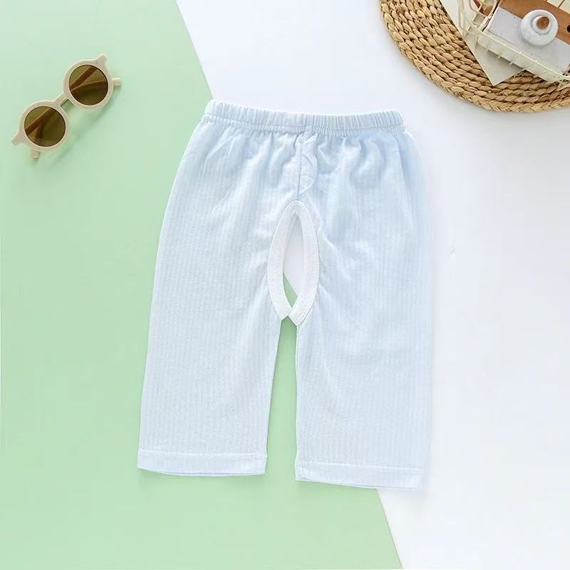 婴儿宝宝防蚊裤夏季七分裤子开裆男女儿童夏天竹棉薄款开裆短裤
