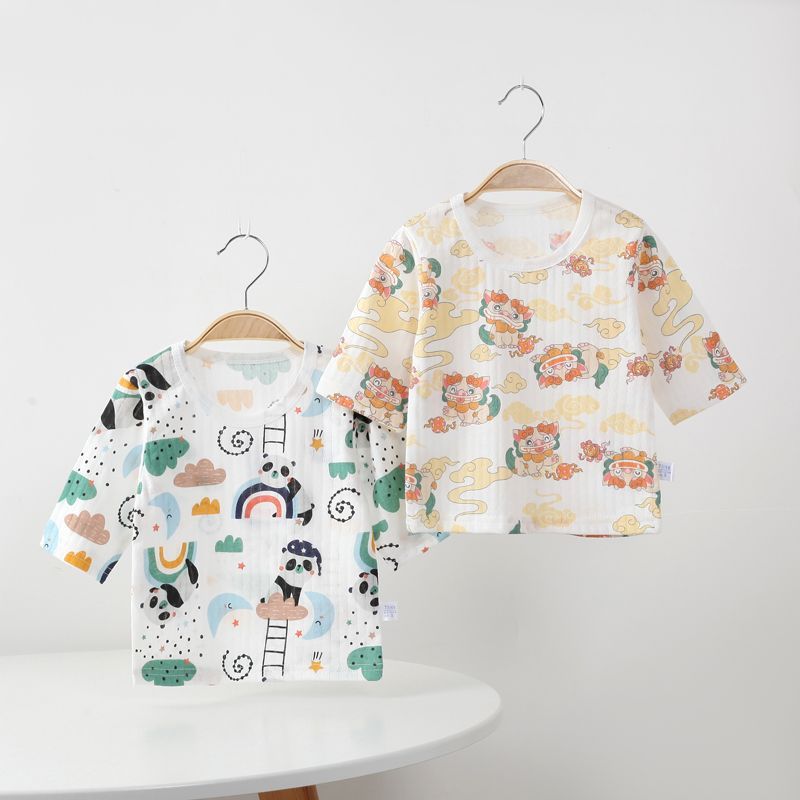 婴幼儿薄款上衣夏季衣服纯棉宝宝中袖睡衣男女童空调服五分袖上衣