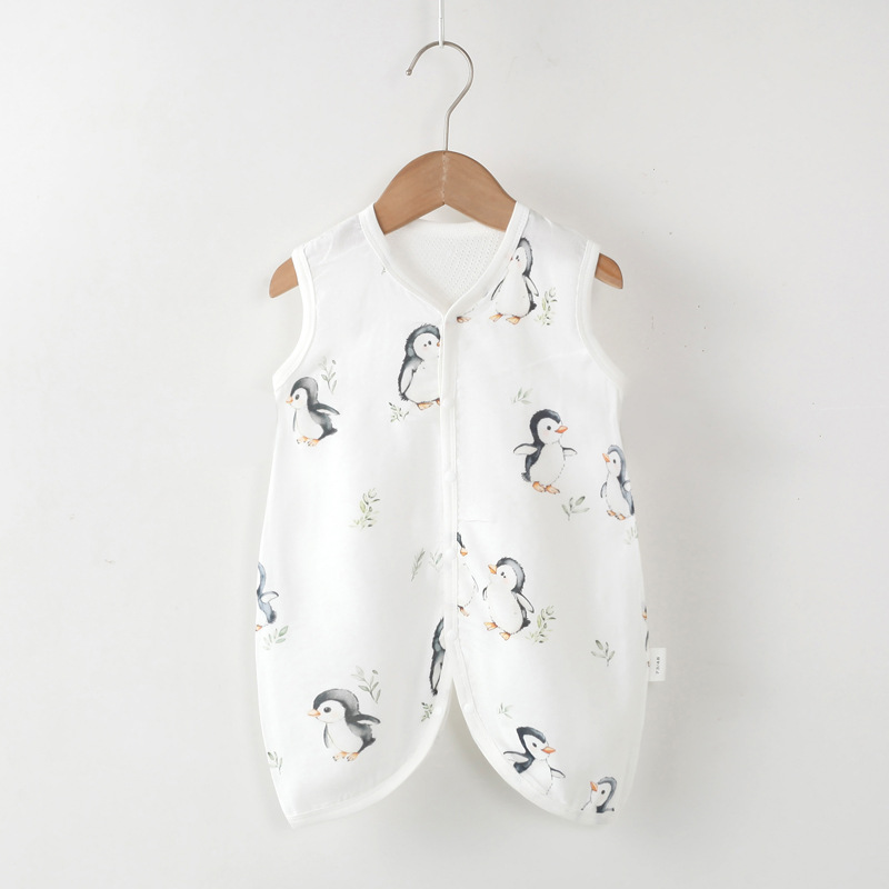 婴儿睡袋夏季薄款新生儿纱布背心睡袋透气排汗儿童防踢被