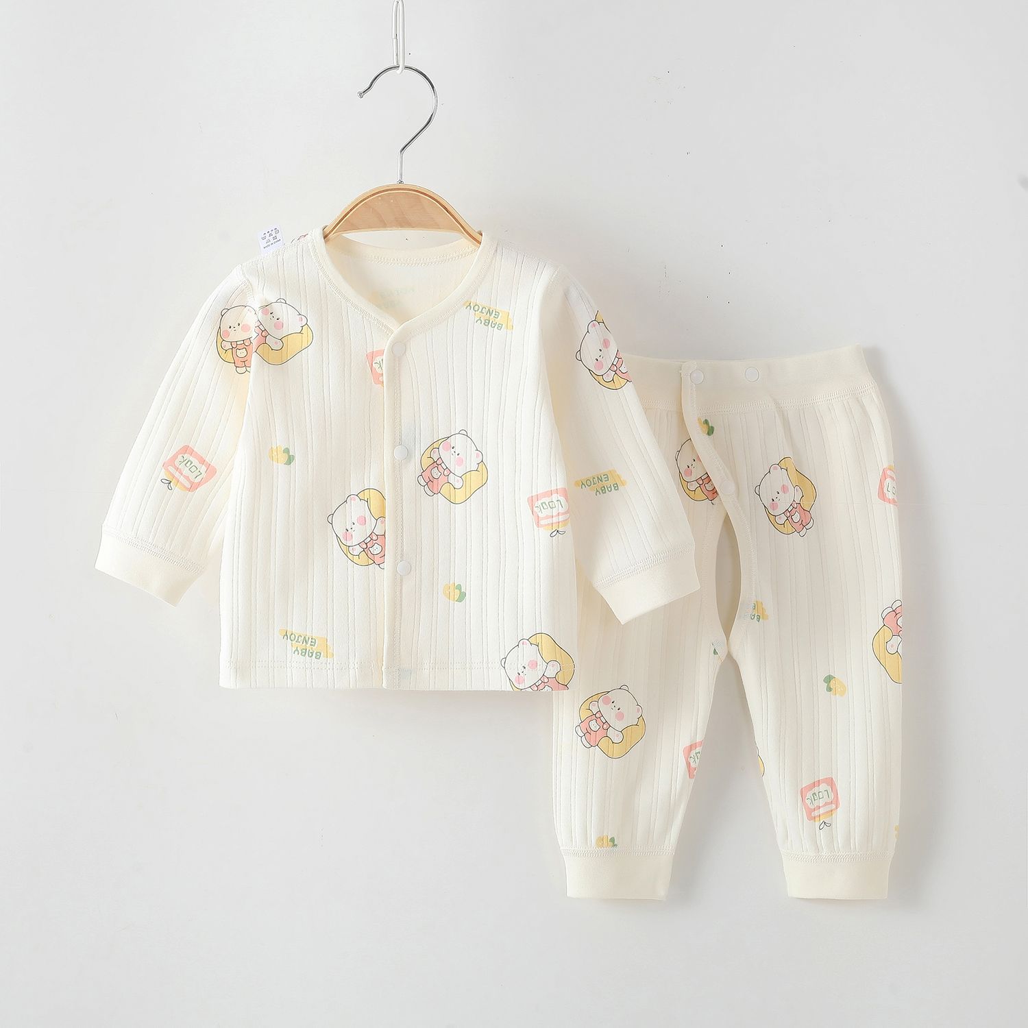 婴儿套装春秋款纯棉无骨新生儿秋衣秋裤宝宝长袖可调节开裆裤