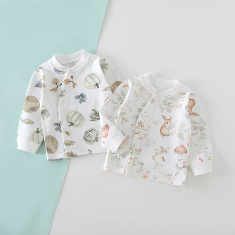 2件装婴儿春秋上衣单睡衣宝宝纯棉护肚内衣打底衫男女童无骨秋衣